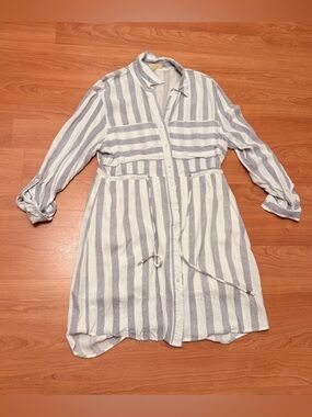 Love notes size S blue white striped button down shirt dress nautical preppy